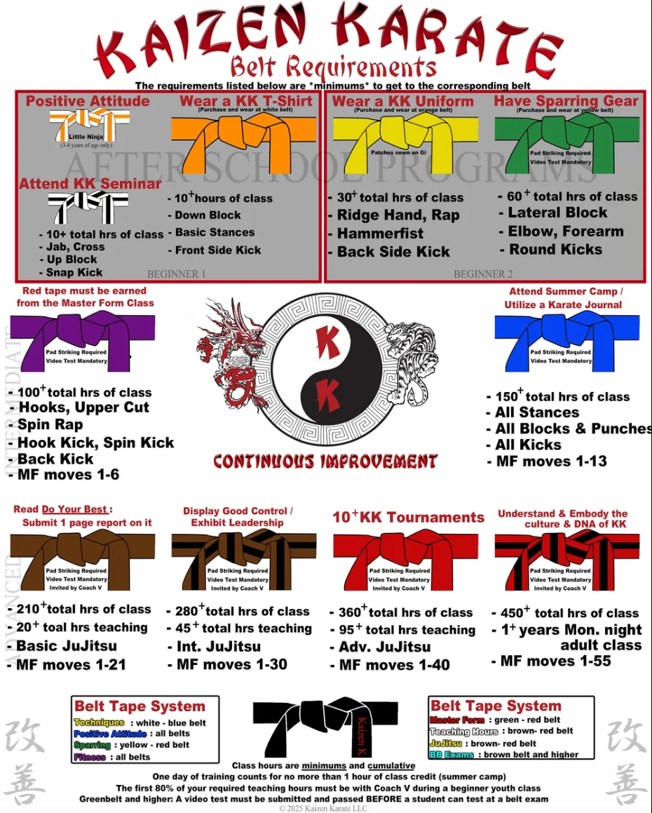 Kaizen Karate Testing Requirements - Full Size